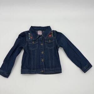 NANNETTE Kids Girls Denim Floral Embroidered Trucker Jacket Size 5 Blue Boho